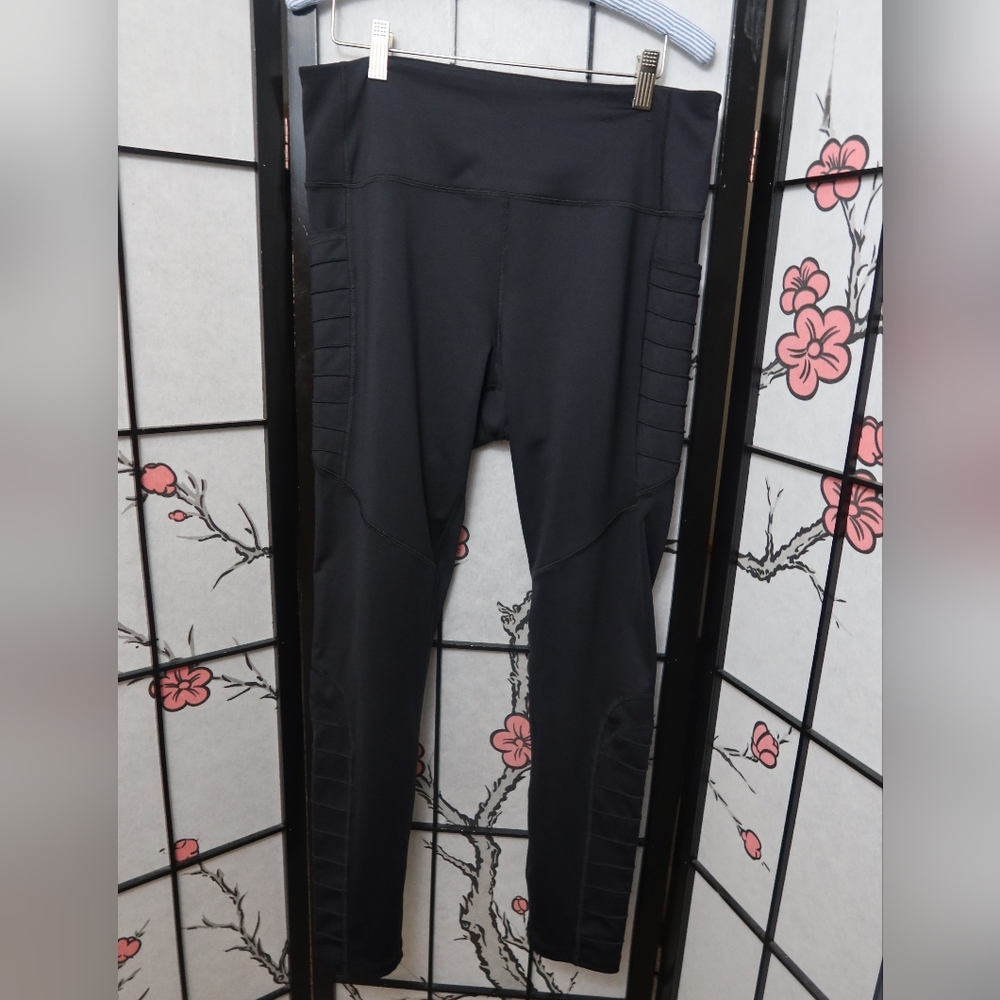 Fila Black Sport Leggings Ribbed Sides Extra Large - Picture 2 of 11